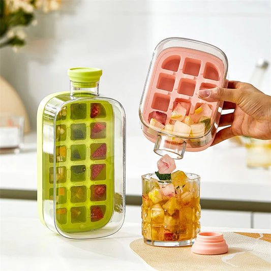 Round ice cubes in tray with secure lid