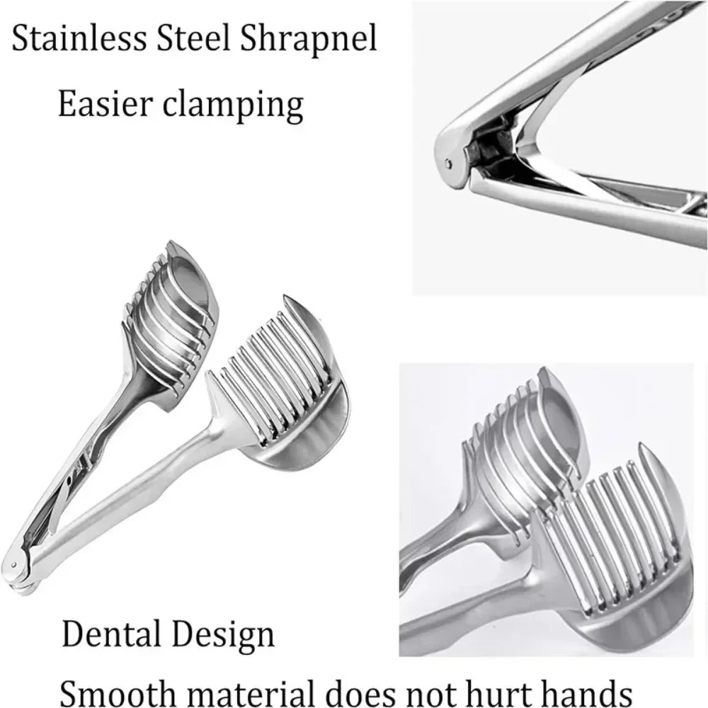 Stainless steel food slicer in use