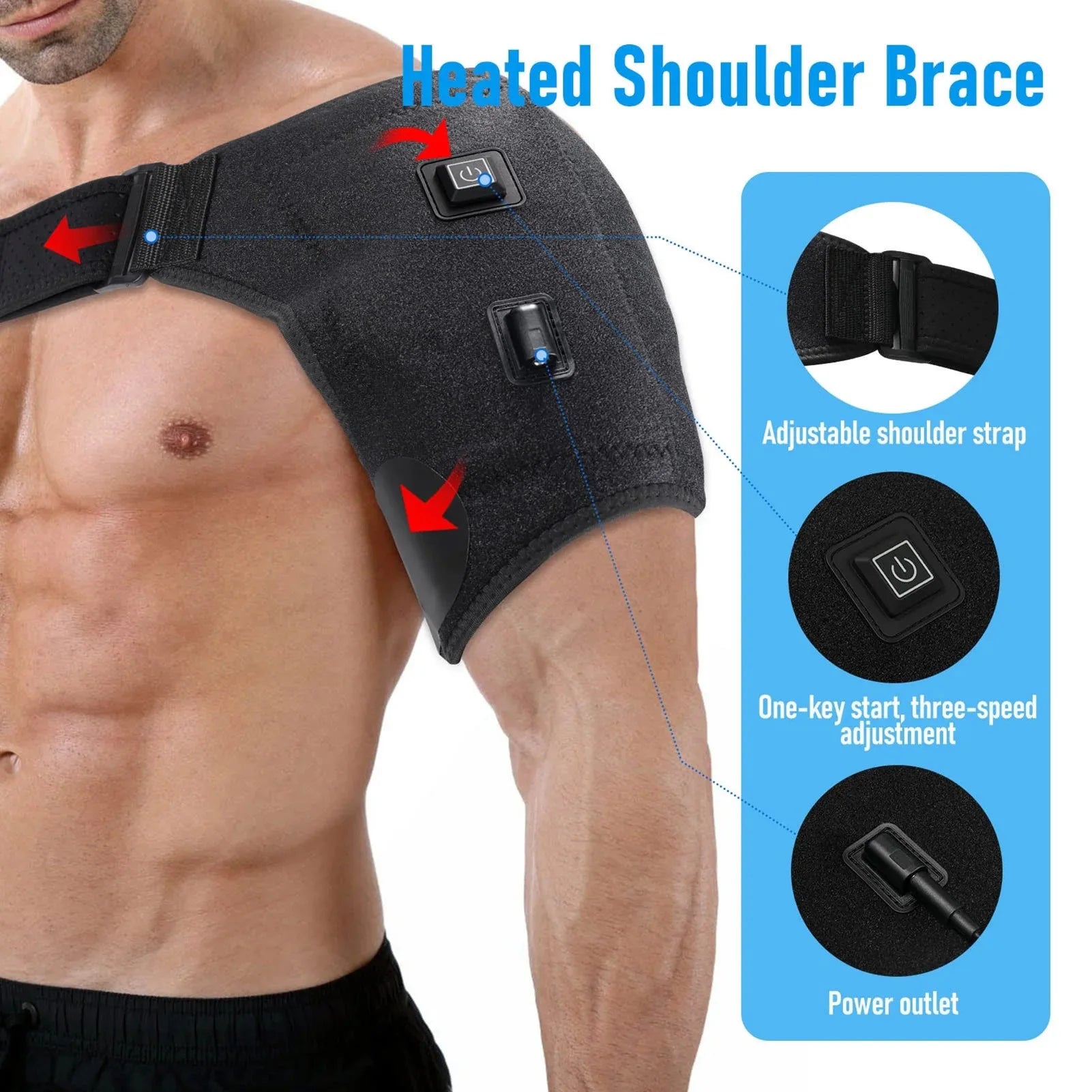 Adjustable heated shoulder brace in use
