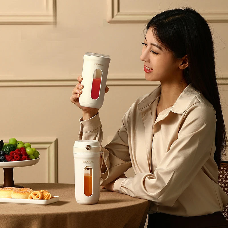 Compact rechargeable blender in use