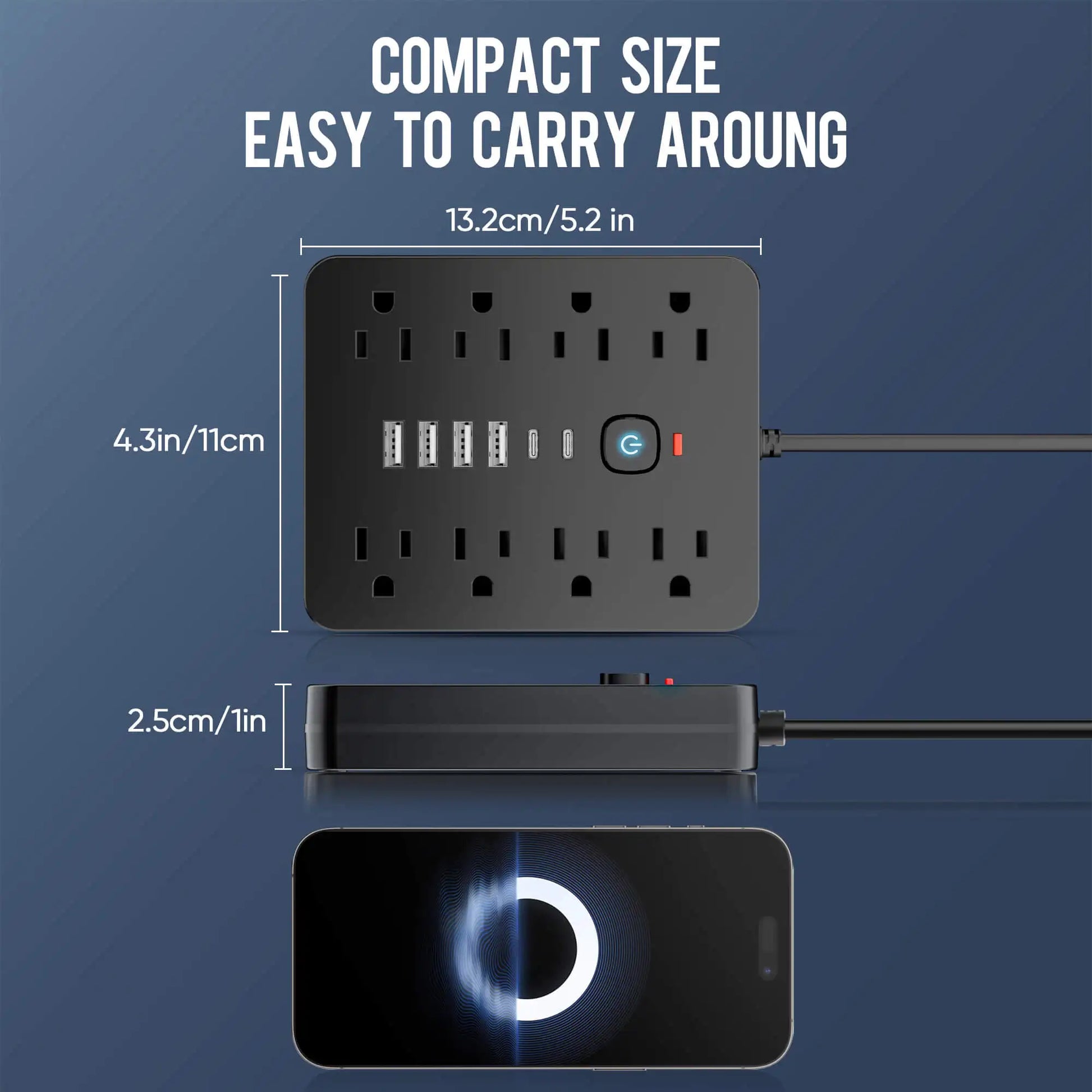 Compact tower power strip for desk