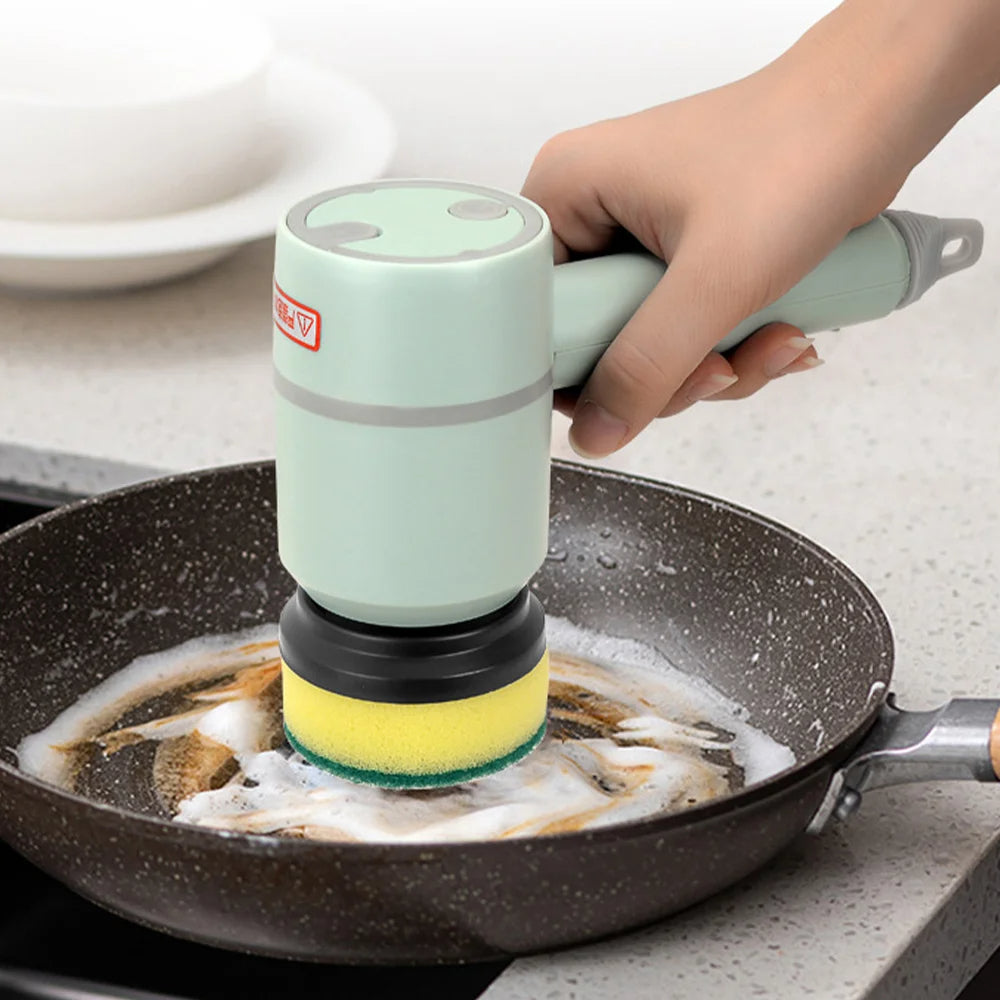Electric brush cleaning kitchen surfaces