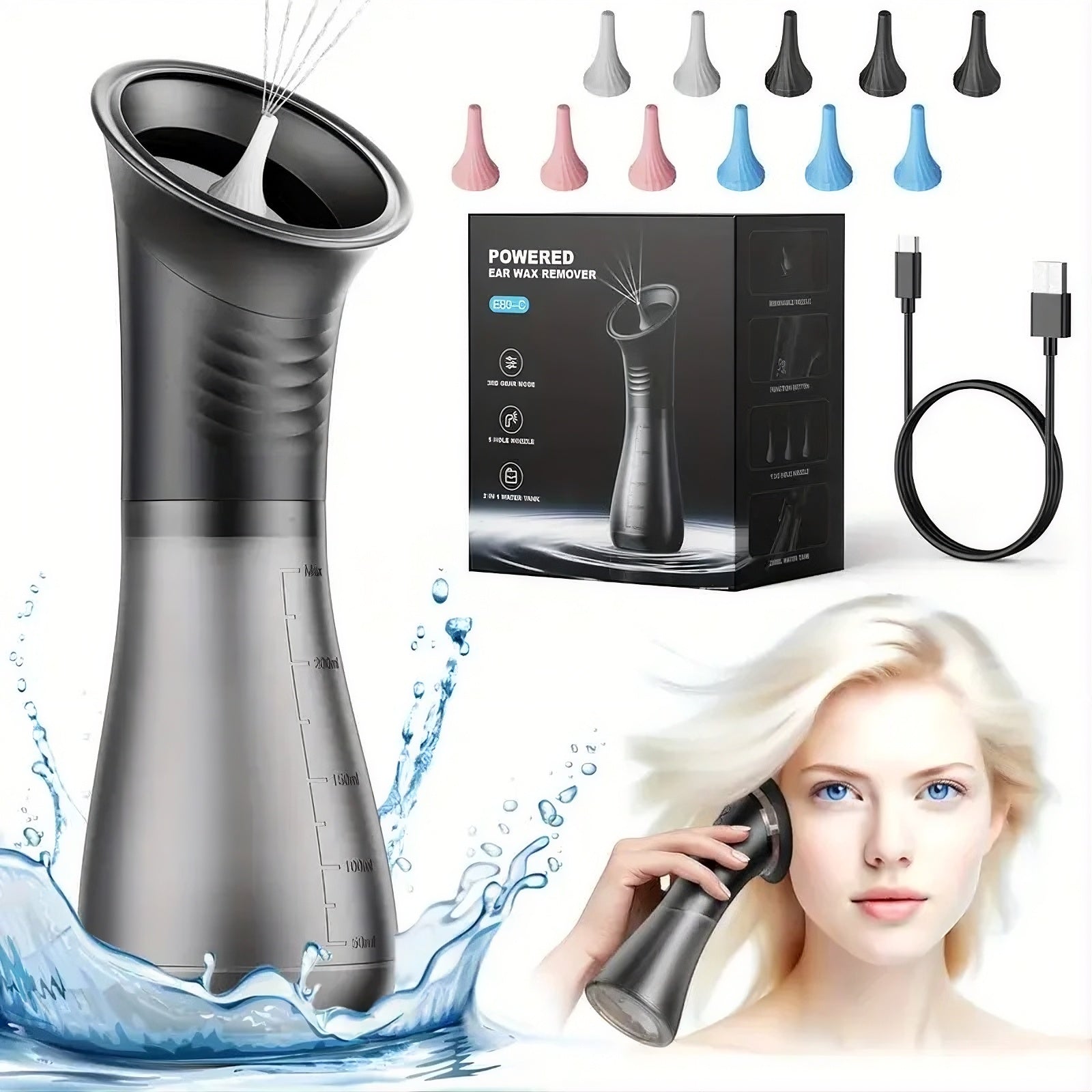 Electric ear wax water flusher kit