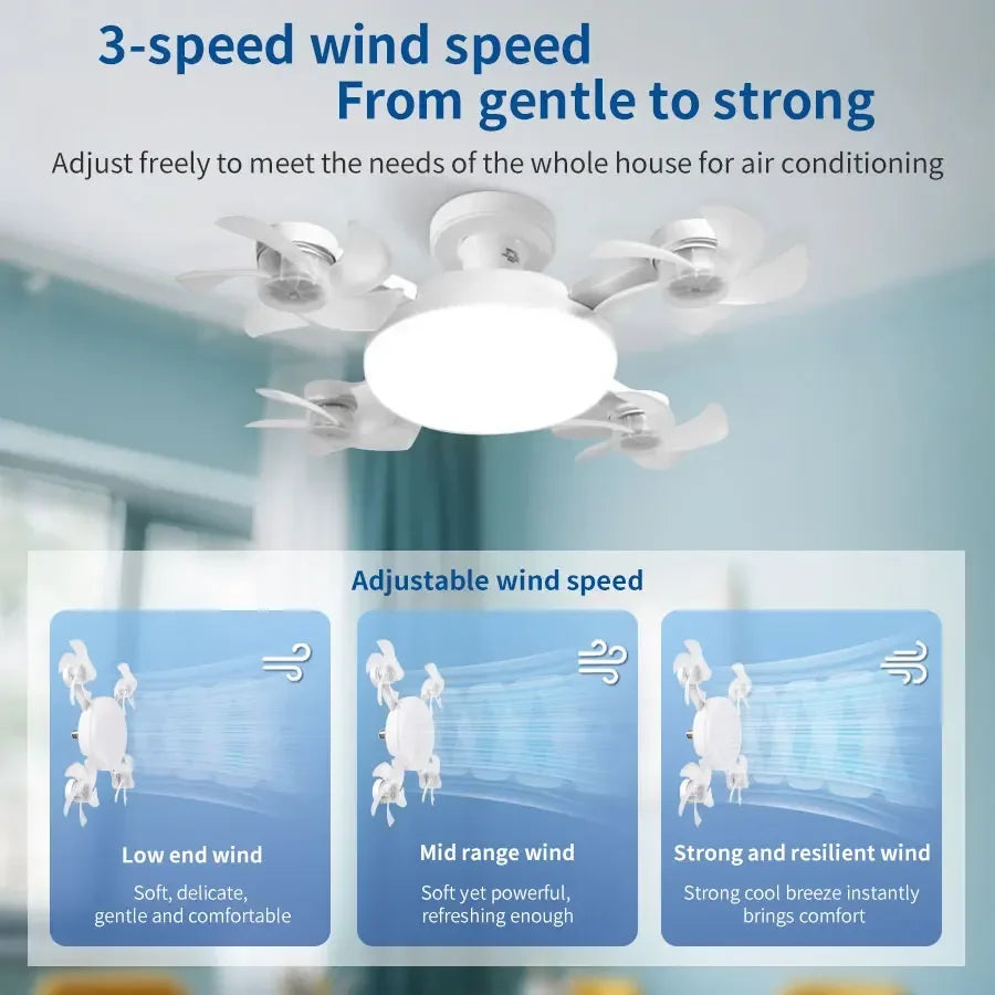Foldable blade ceiling fan light E27 socket