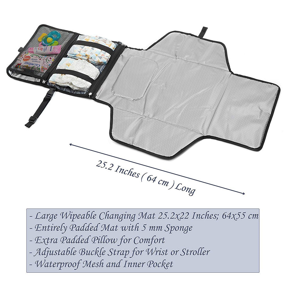 Foldable diaper changing mat with pockets