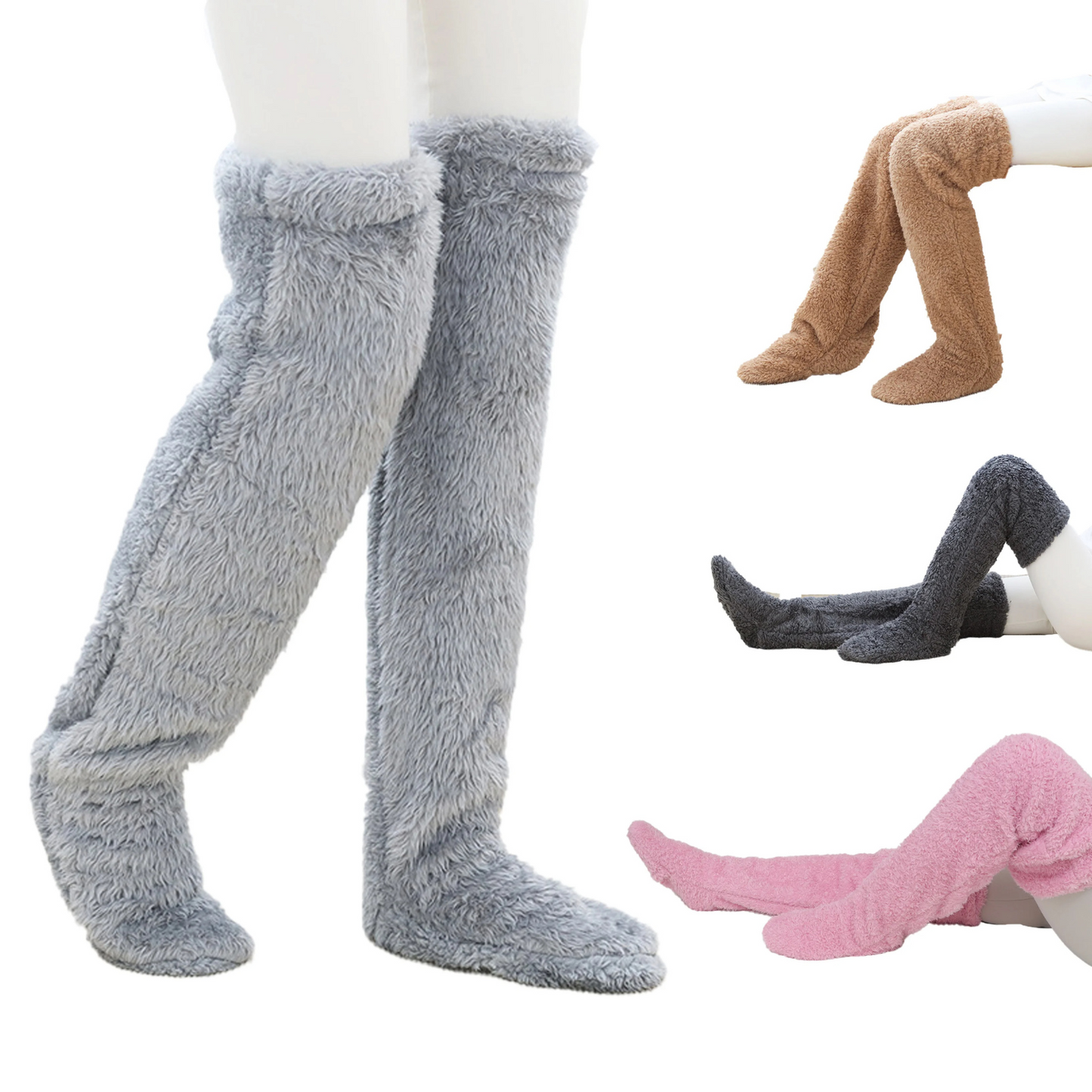 Fuzzy fleece leg warmers knee-high