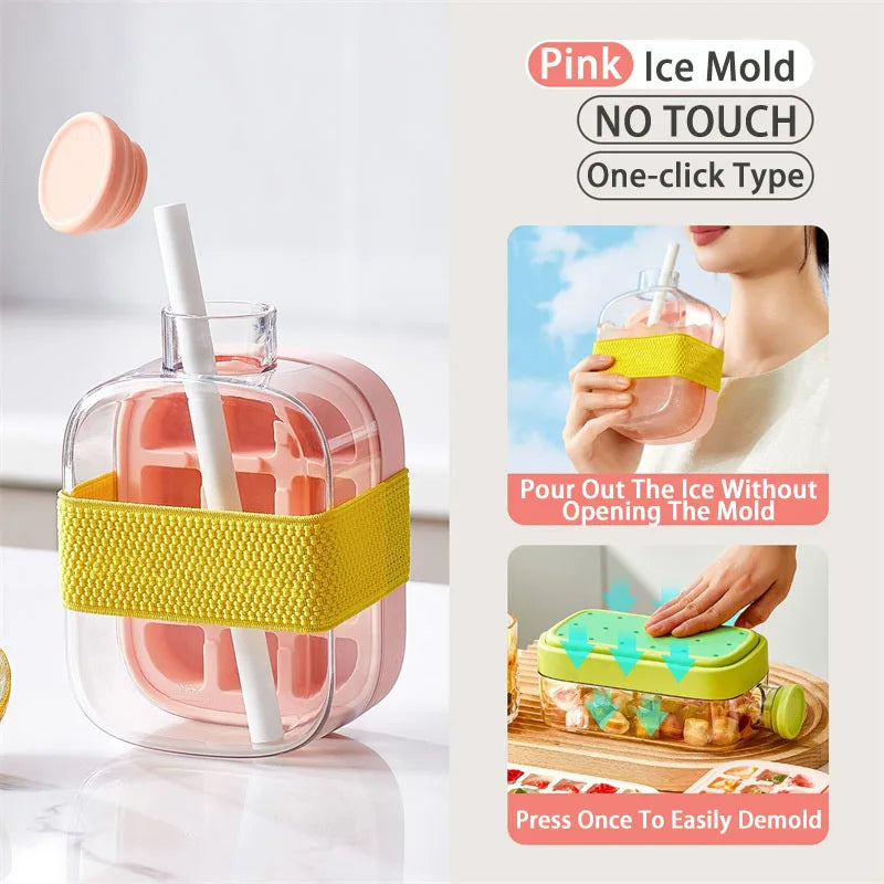 Ice tray with lid preventing spills