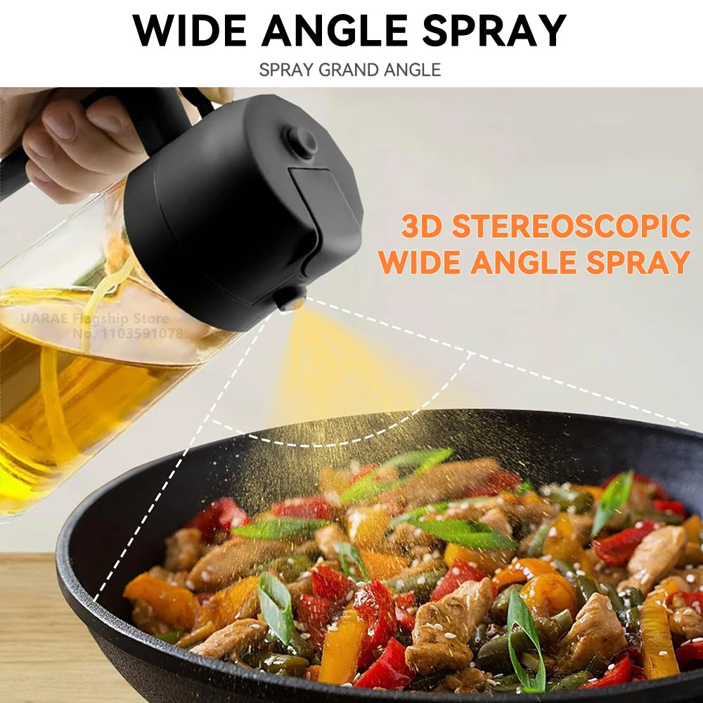 Kitchen oil spray bottle in use