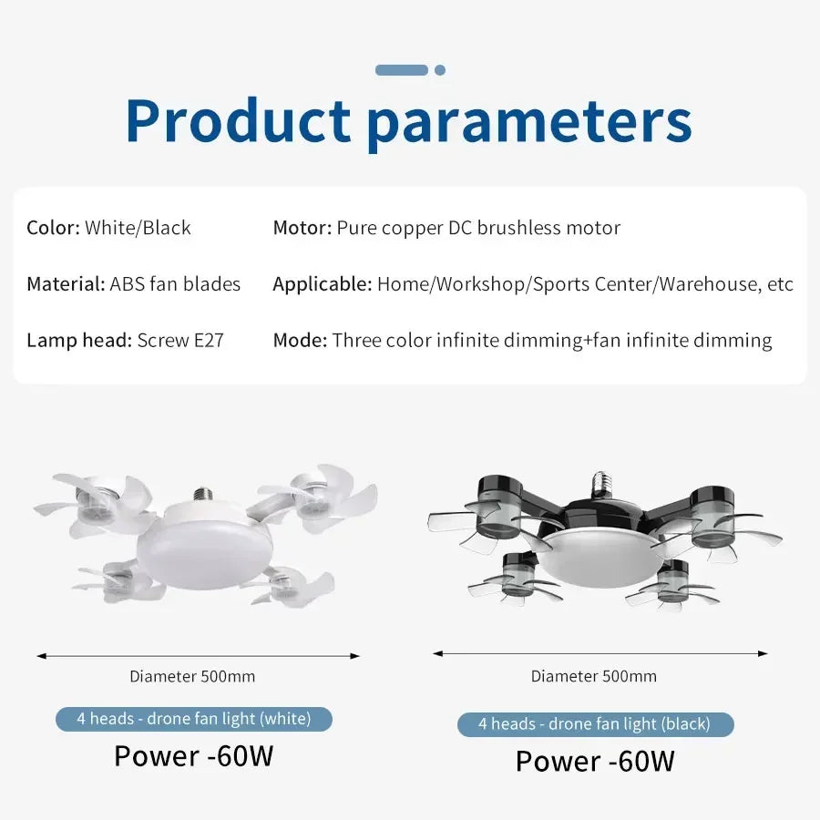 No-installation E27 socket ceiling fan light