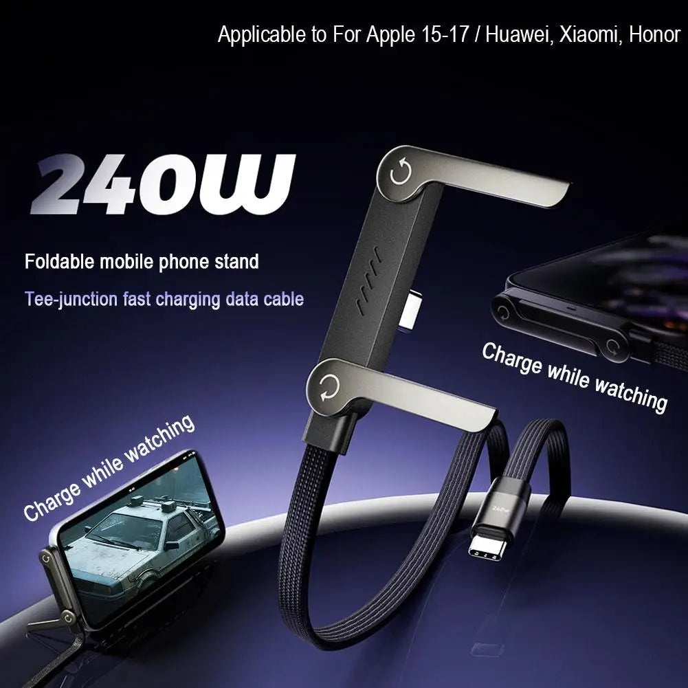 Phone holder with built-in charging cable