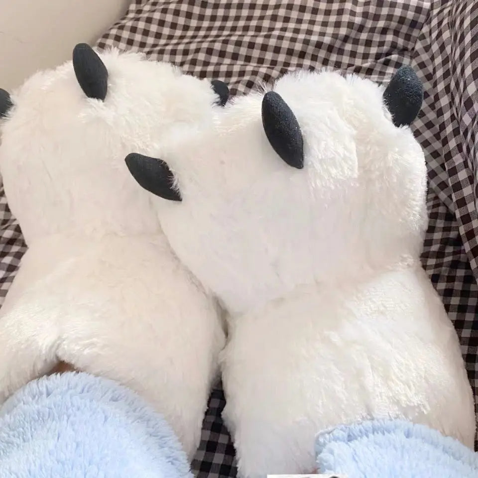 Plush bear paw slippers