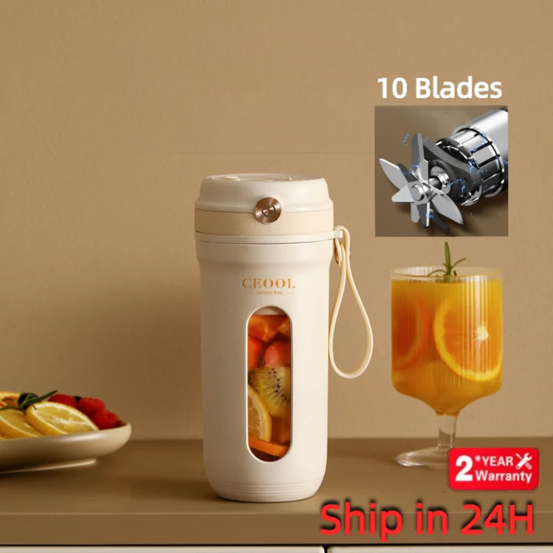 Portable blender with 10 stainless steel blades