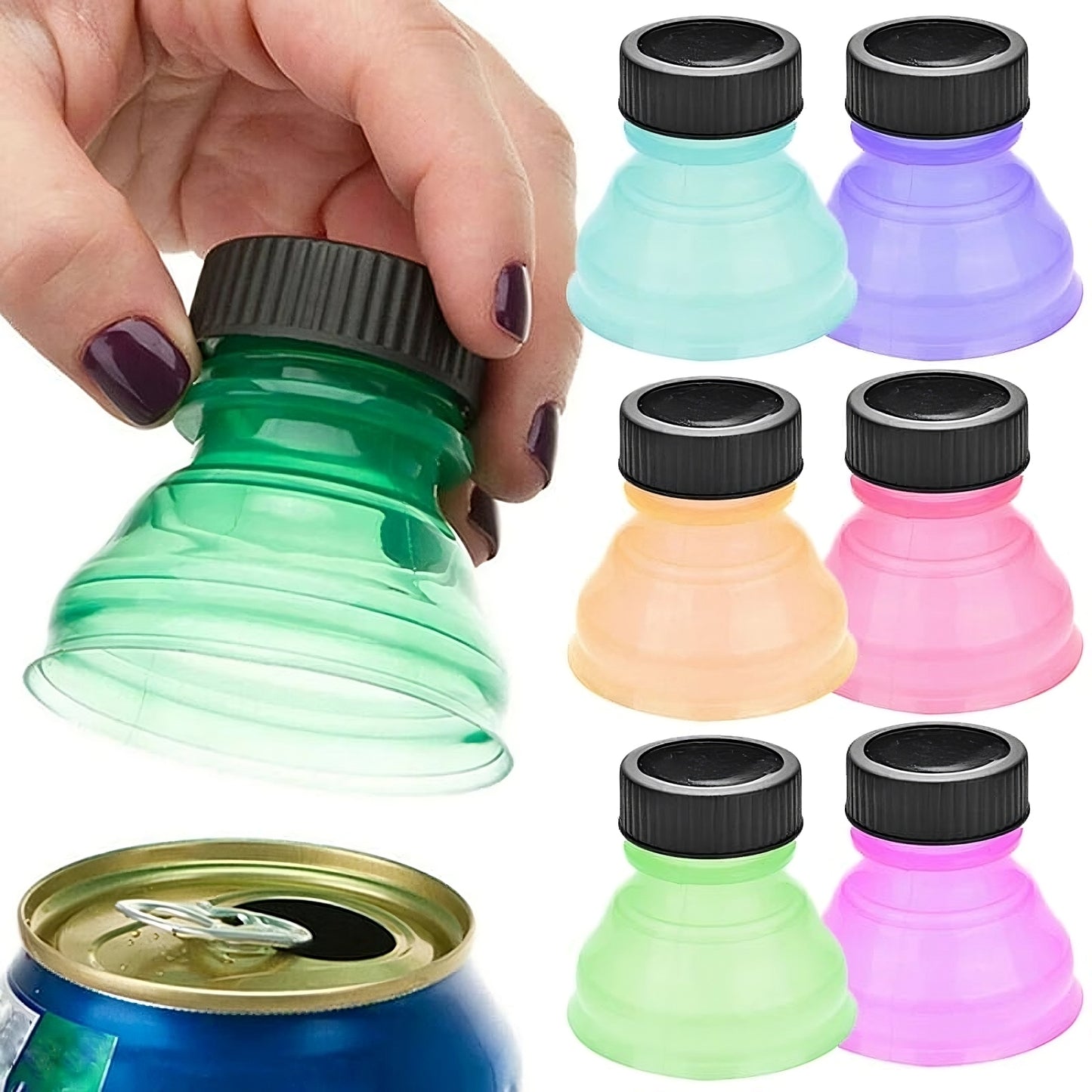 Reusable soda can lids 6-pack set