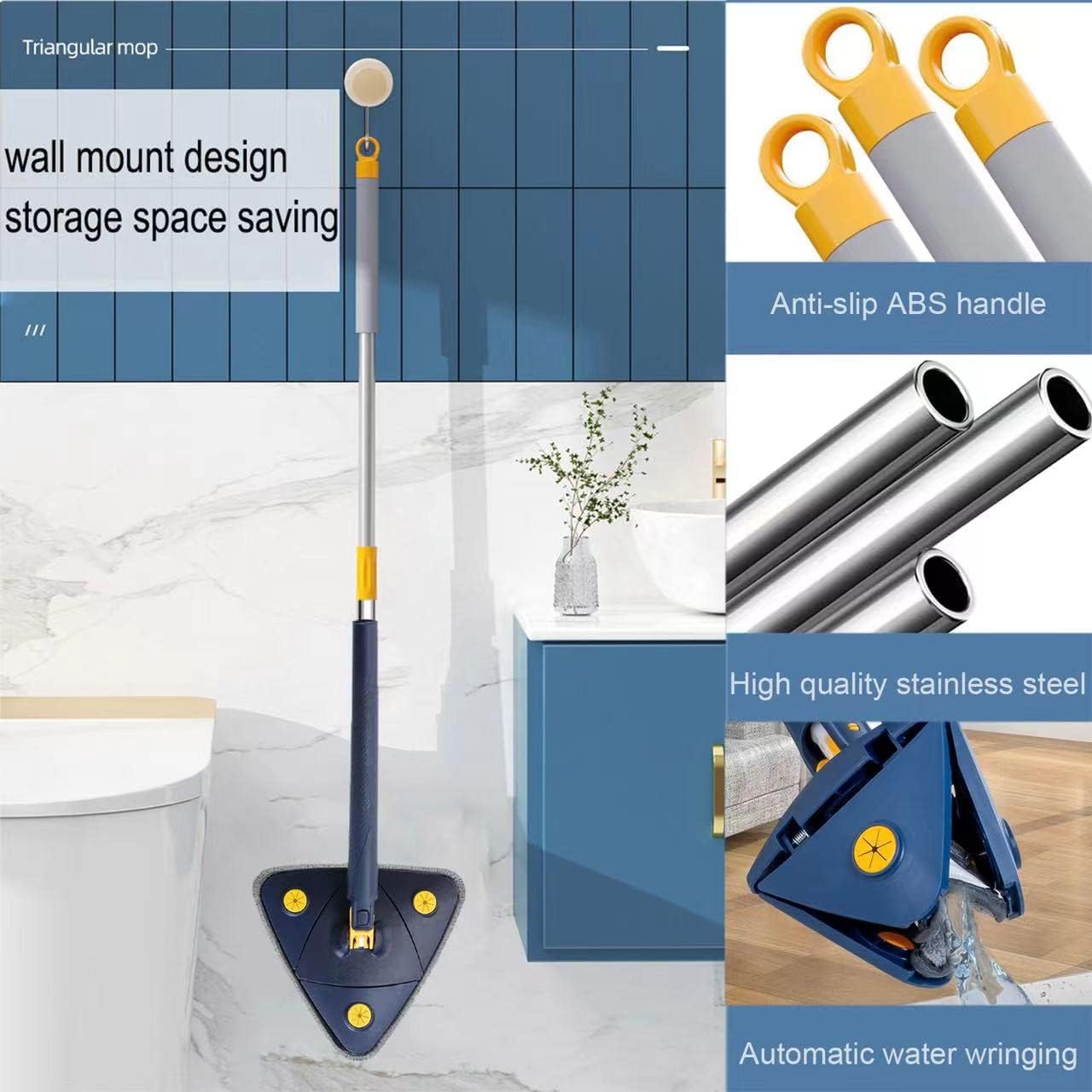 Self-squeezing mop with microfiber pad
