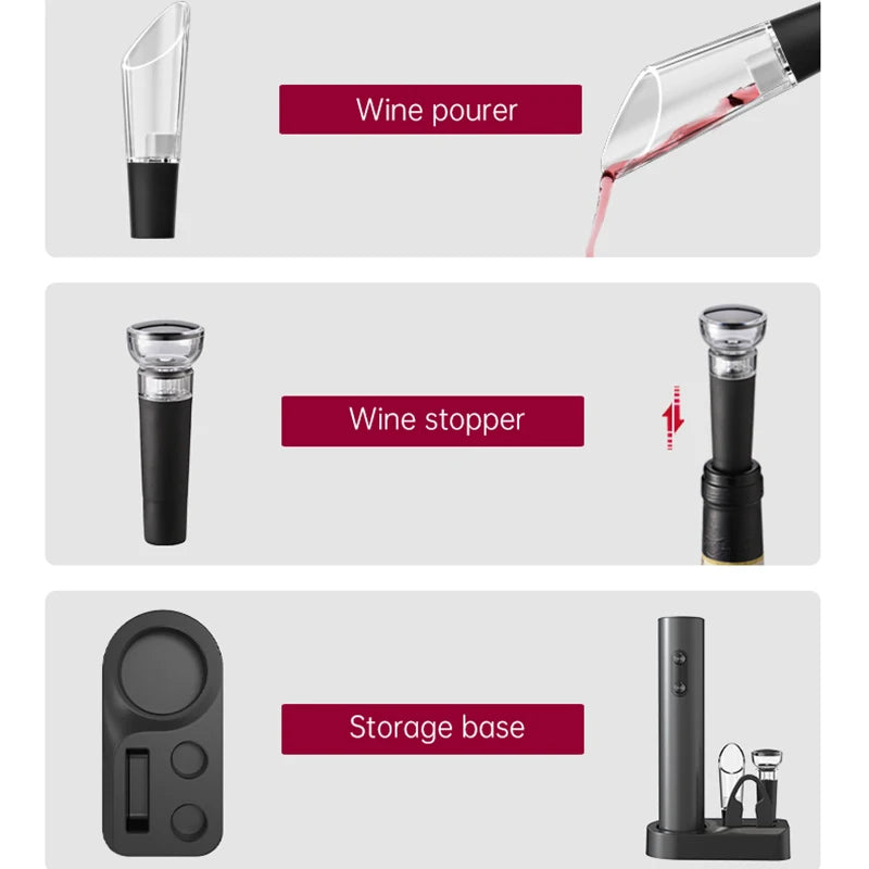 Sleek black electric wine opener gift set