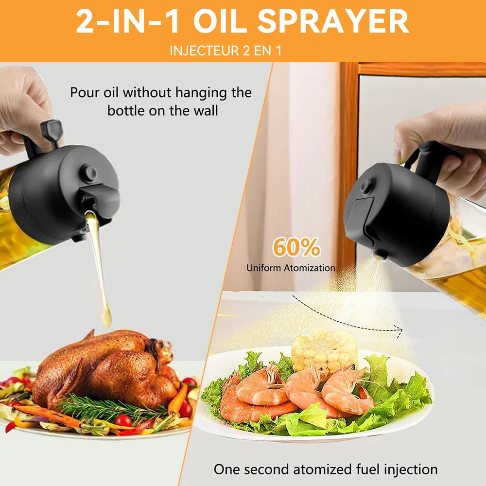 Spray bottle dispensing olive oil