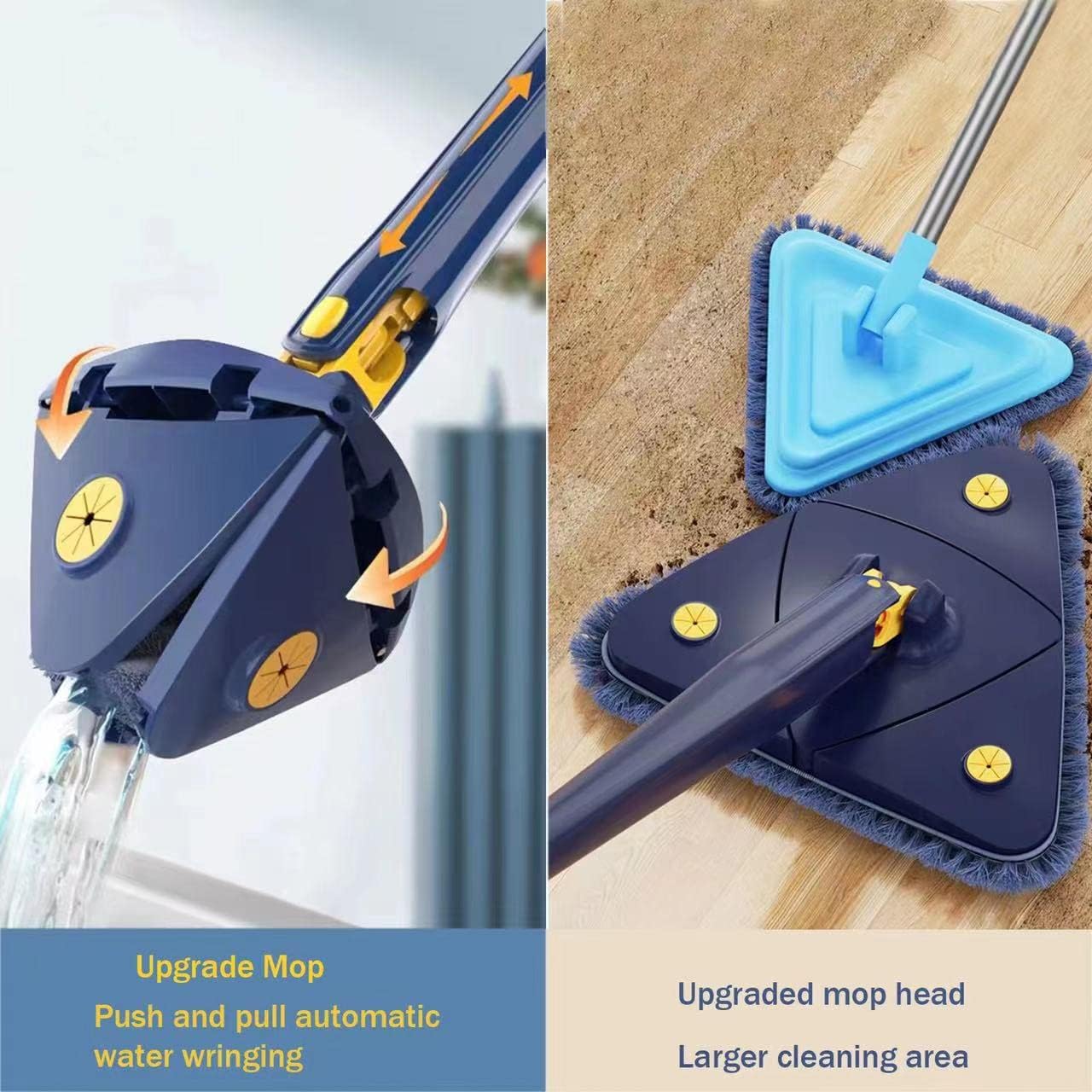 Triangular mop head reaching corners