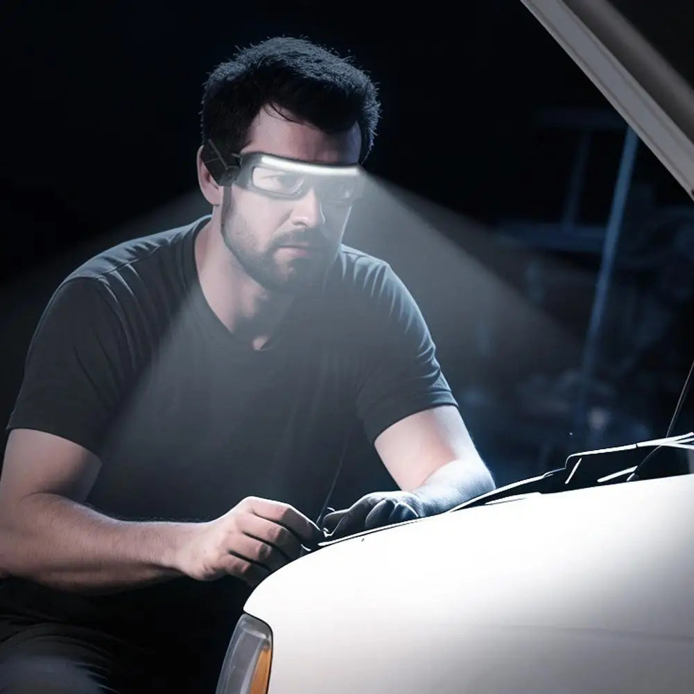 Waterproof headlamp glasses with wave sensor