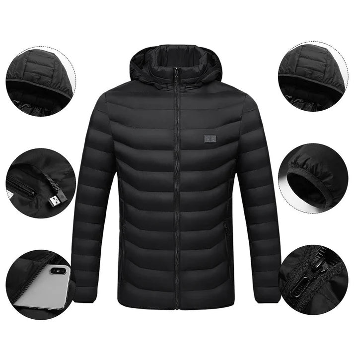 Winter heated jacket for outdoor activities